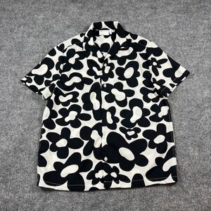 Asos Shirt Men 2XS Black White Relaxed Revere Naive Floral Camp Collar Button Up